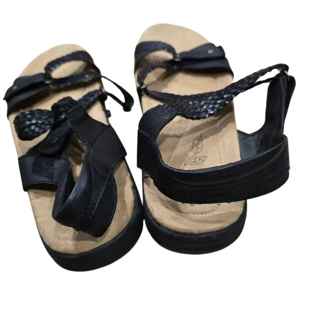 Earth Origins Stella Sandals Women's 11M Black Braided Leather Slip‎ On Open Toe